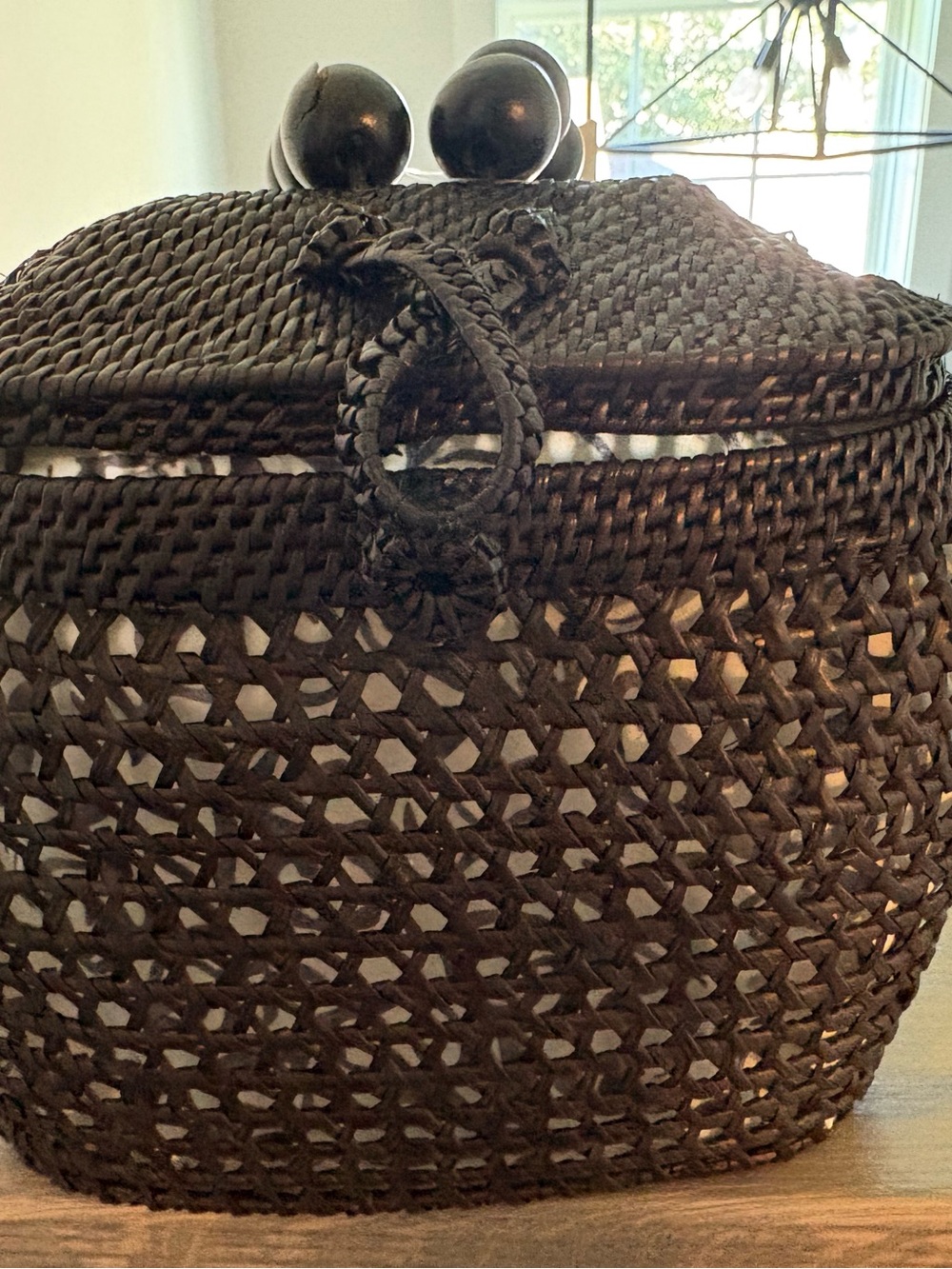 NWT Anthro Black 100% Rattan Woven Bead-Handle Tote - Picture 6 of 13